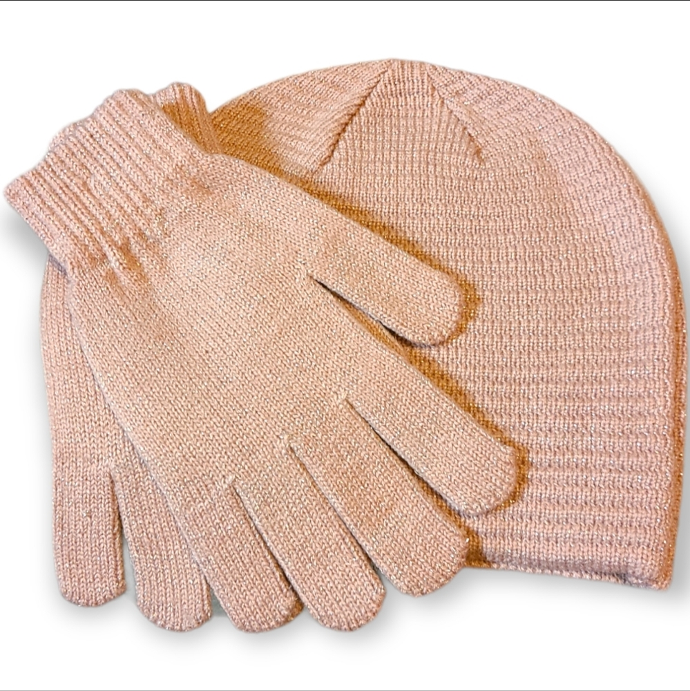 Hat Attack Knit Beanie and Gloves in Blush Pink SET